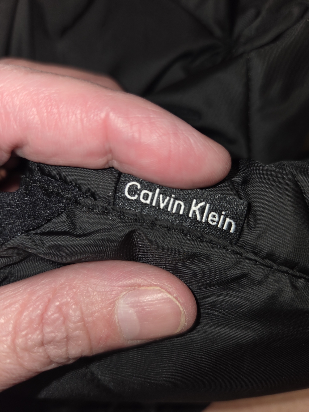 Calvin Klein Reversible Quilted Bomber Jacket in Black and Gray Camo - Picture 7 of 8